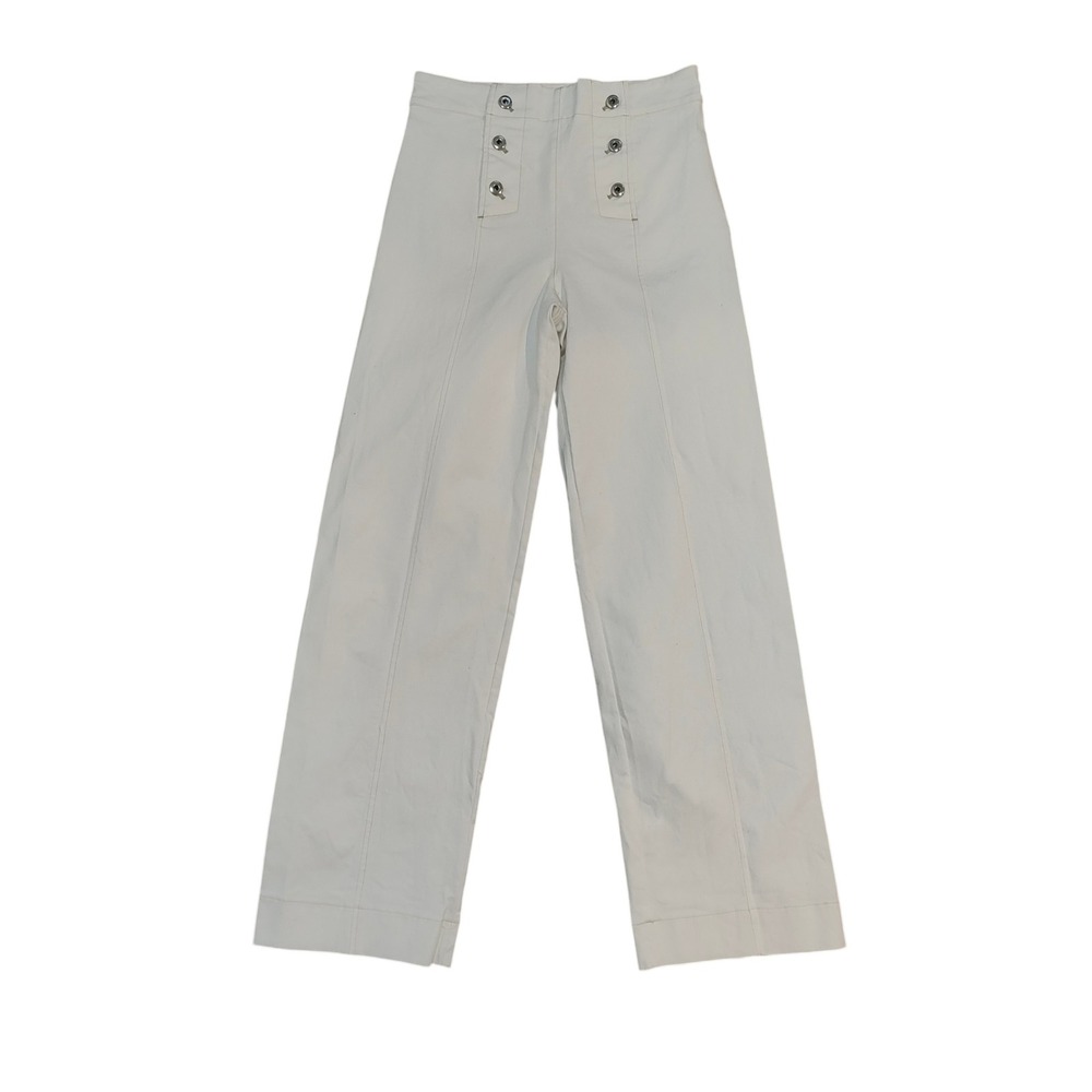 Lola & Sophie New York Cream Sailor Wide Leg Pants High Waist Button Front M